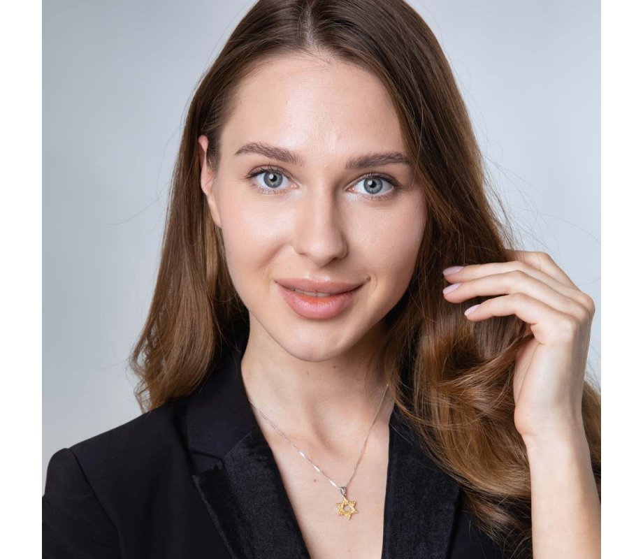 Sterling Necklace of Sterling Silver Gold Plated - Star of David Textured