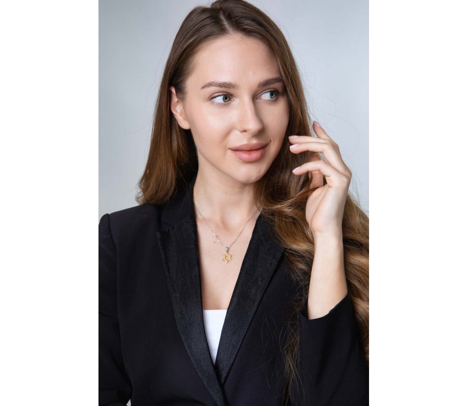 Sterling Necklace of Sterling Silver Gold Plated - Star of David Textured