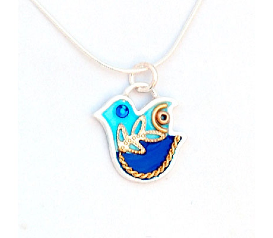 Sterling Silver Blue Dove Necklace - Ester Shahaf