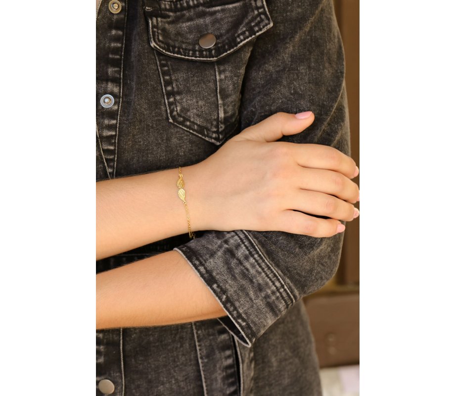 Sterling Silver Bracelet, Yellow Gold-Plated – Zircon Decorated Angels Wings
