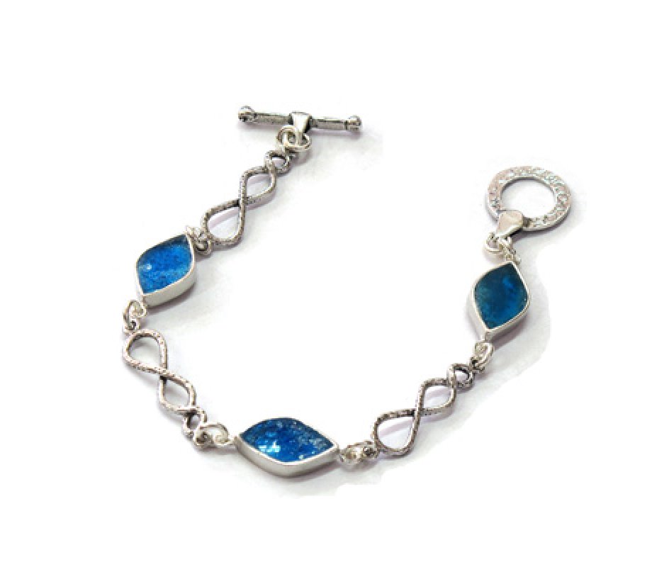 Sterling Silver Bracelet with Diamond Roman Glass and Infinity Links - Michal Kirat