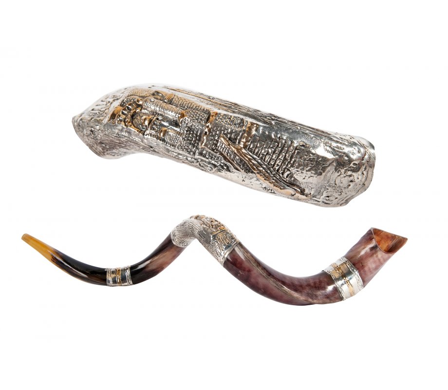 Sterling Silver Decorated Old City of Jerusalem Design Yemenite Shofar
