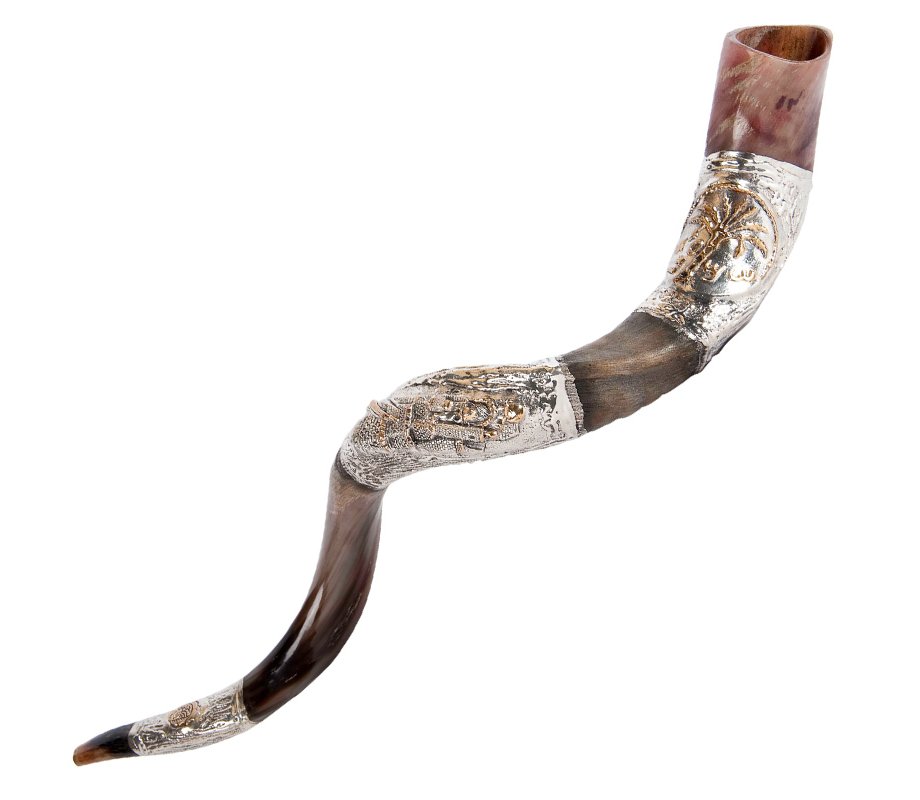 Sterling Silver Decorated Yemenite Shofar - Date Palm Coin