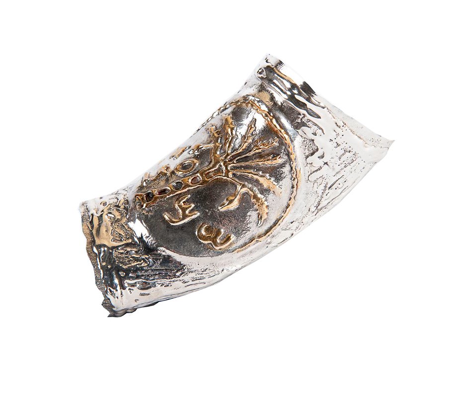 Sterling Silver Decorated Yemenite Shofar - Date Palm Coin