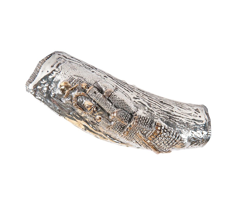 Sterling Silver Decorated Yemenite Shofar - Date Palm Coin