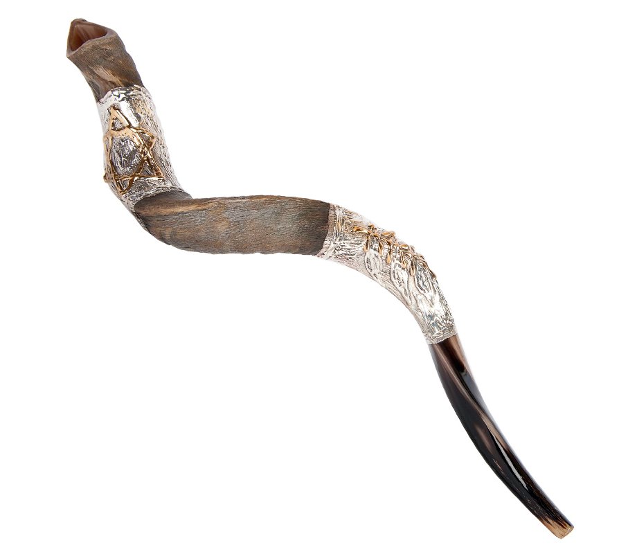 Sterling Silver Decorated Yemenite Shofar - Leaf