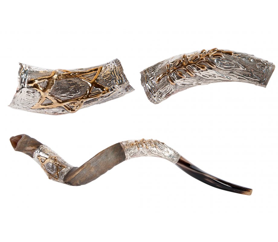 Sterling Silver Decorated Yemenite Shofar - Leaf