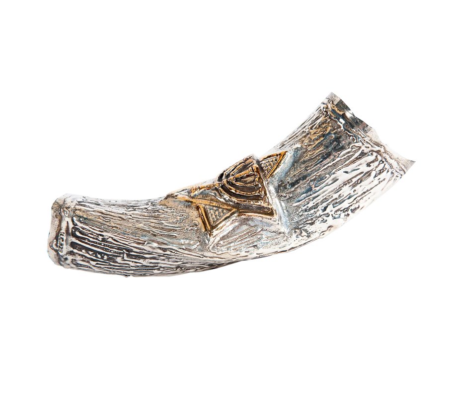 Sterling Silver Decorated Yemenite Shofar - Menorah and Star of David