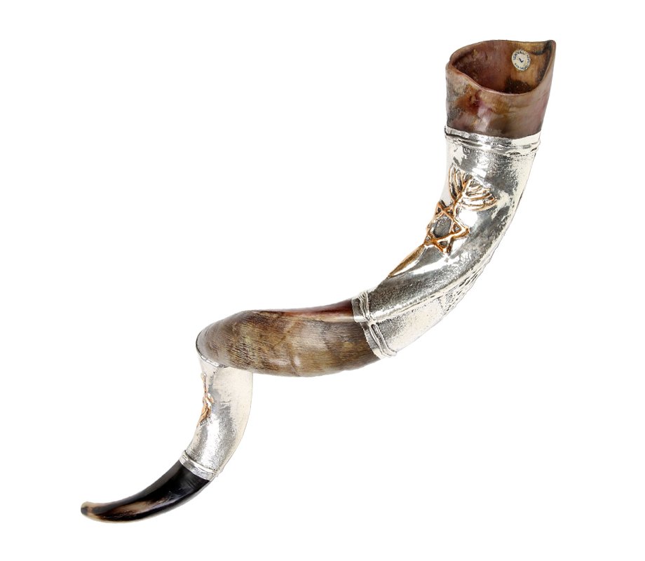 Sterling Silver Decorated Yemenite Shofar - Temple Menorah