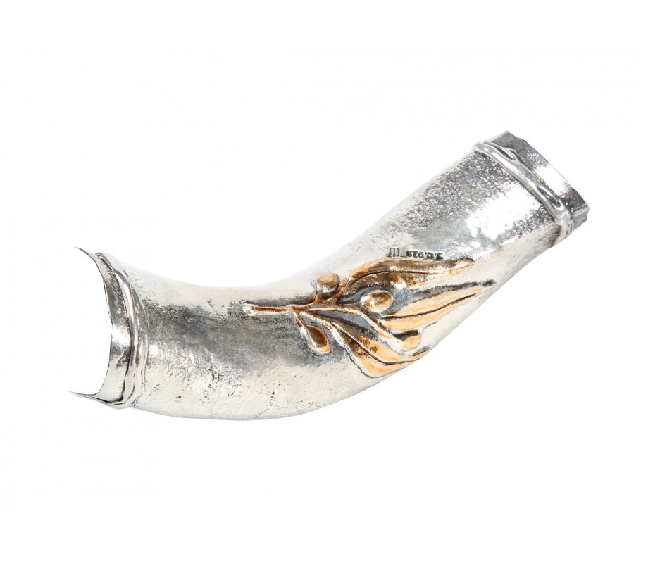 Sterling Silver Decorated Yemenite Shofar - Temple Menorah