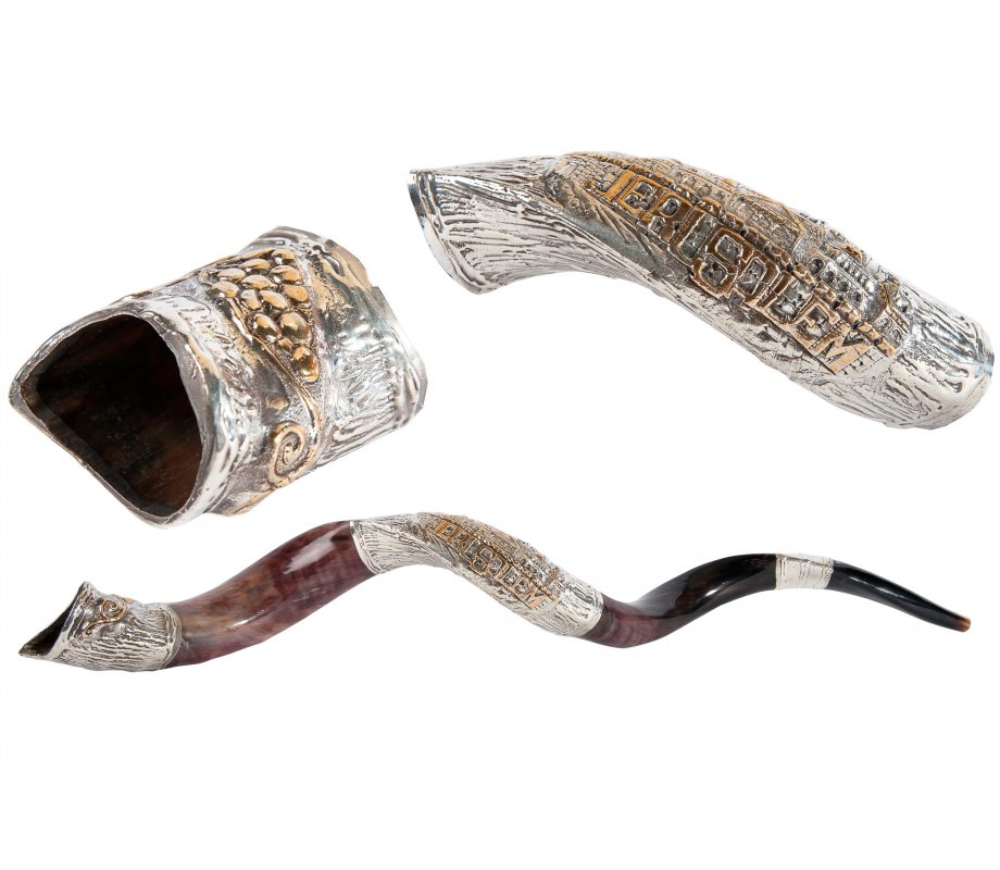 Sterling Silver Decorated Yemenite Shofar -Jerusalem