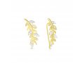 Sterling Silver Gold Plated Stud Earrings, Gleaming Zircons - Curving Leaf Design