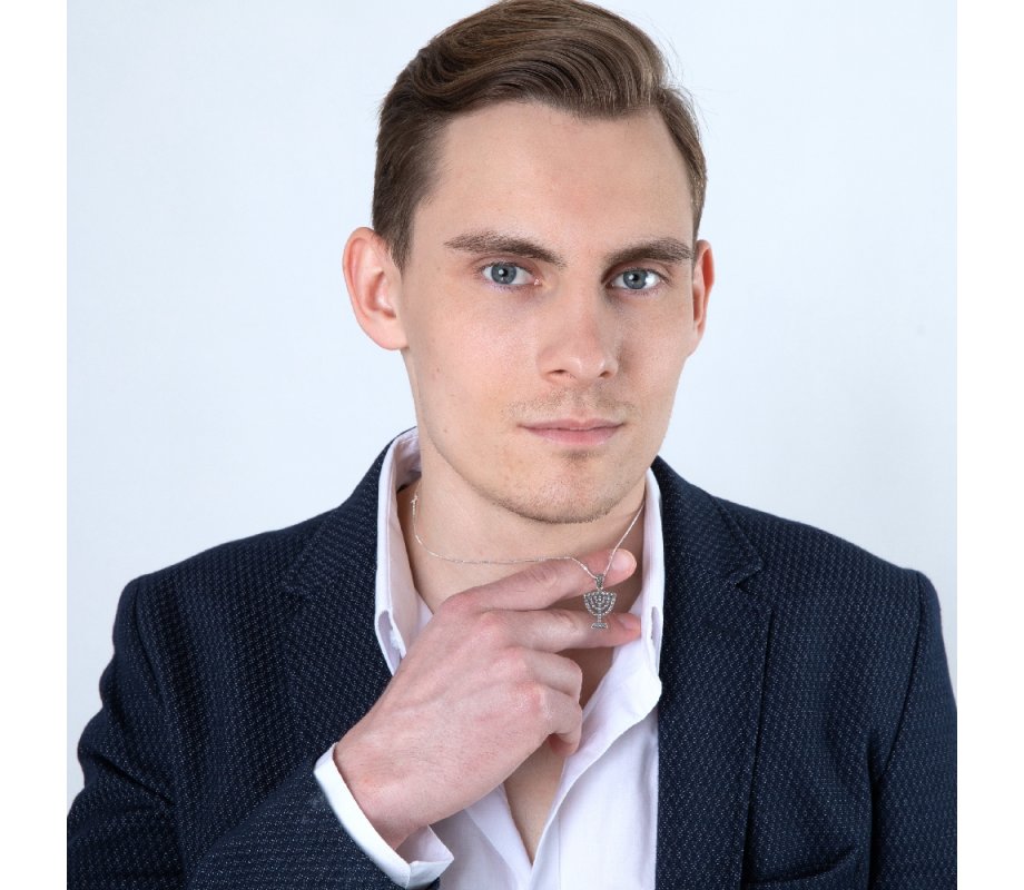 Sterling Silver Necklace – Seven Branch Temple Menorah Pendant – Bead Artwork Design