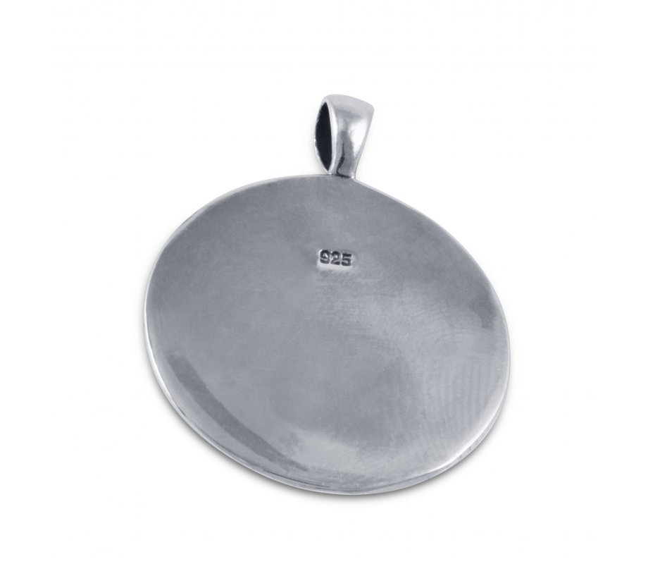 Sterling Silver Necklace Pendant with 72 Heavenly Names and Blue Opal Stone