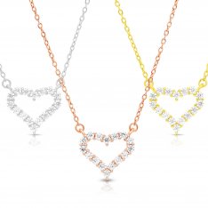 Sterling Silver Necklace with Zircon Heart Pendant  In Yellow, Rose Gold or Silver