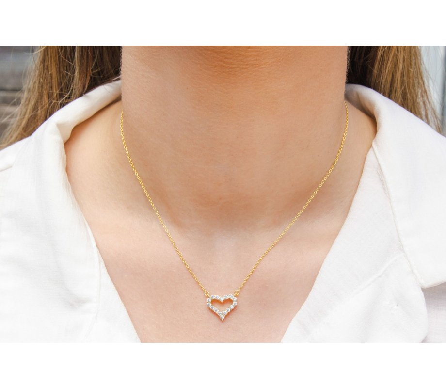 Sterling Silver Necklace with Zircon Heart Pendant – In Yellow, Rose Gold or Silver
