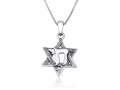 Sterling Silver Pendant Necklace - Chai on Star of David