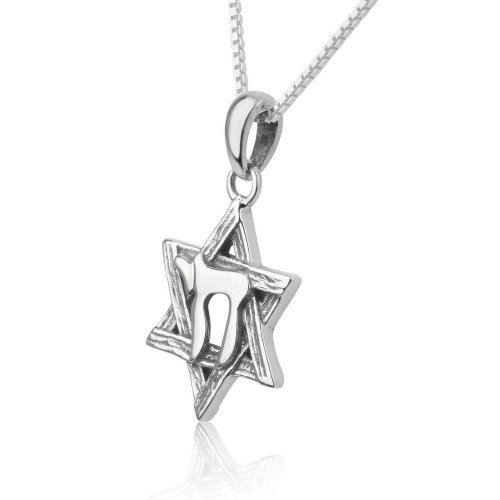 Sterling Silver Pendant Necklace - Chai on Star of David