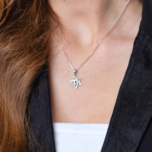 Sterling Silver Pendant Necklace - Chai on Star of David