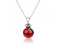 Sterling Silver Pendant Necklace – Red Enamel Pomegranate with Red Garnet Stone