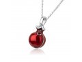 Sterling Silver Pendant Necklace – Red Enamel Pomegranate with Red Garnet Stone