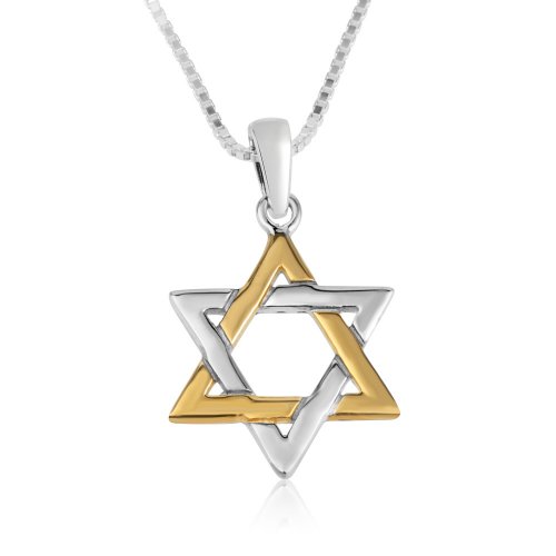 Sterling Silver Pendant Necklace - Two Tone Classic Star of David