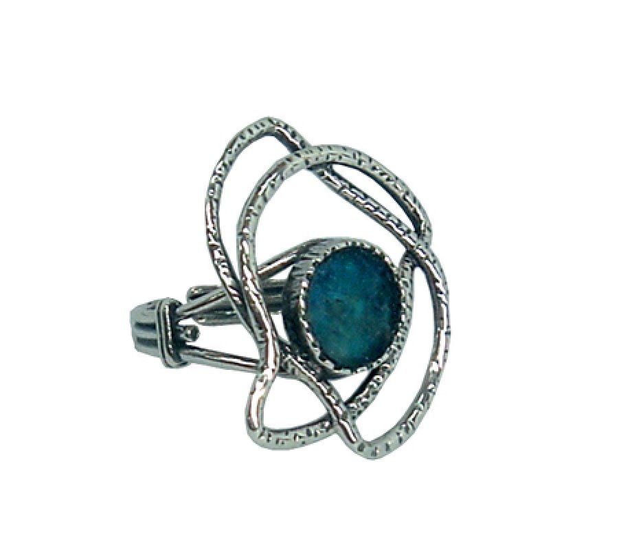 Sterling Silver Ring, Round Roman Glass with Decorative Bird Image – Michal Kirat