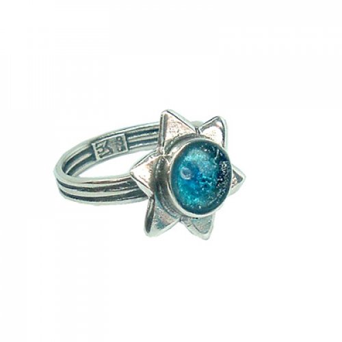 Sterling Silver Ring, Star of David with Small Roman Glass Stone - Michal Kirat