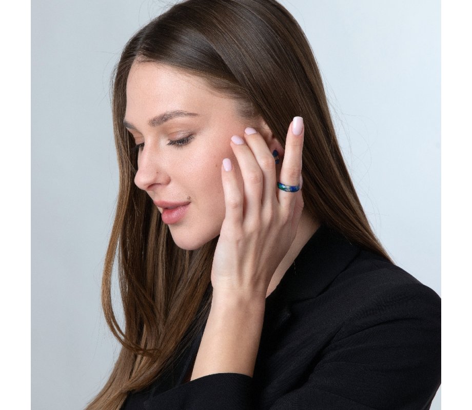 Sterling Silver Ring with Eilat Stone and Decorative Diagonal Stripe