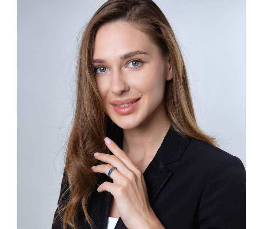 Sterling Silver Ring with Eilat Stone and Two Decorative Crisscross Stripes