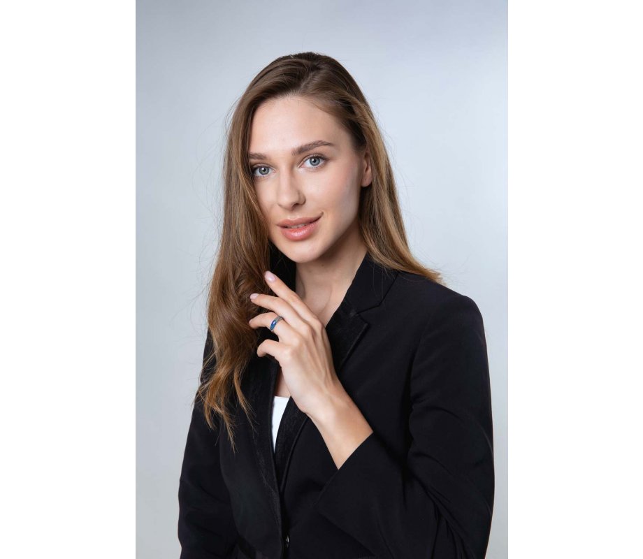 Sterling Silver Ring with Eilat Stone and Two Decorative Crisscross Stripes