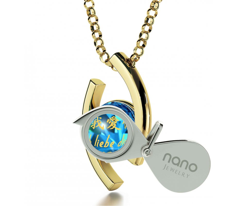Swarovsky I Love You Eye Necklace in Gold Plate- Nano
