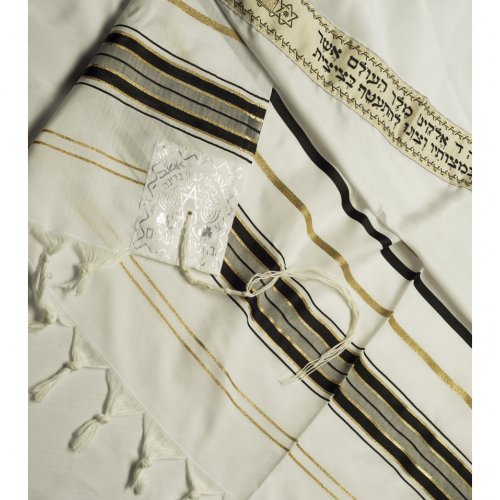 Talitania Acrylic Tallit - Black and Gold Stripes