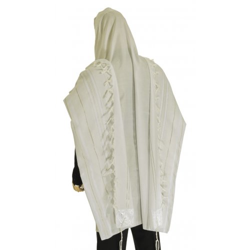 Talitania Acrylic Tallit - White and Silver Stripes