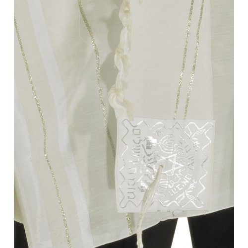 Talitania Acrylic Tallit - White and Silver Stripes