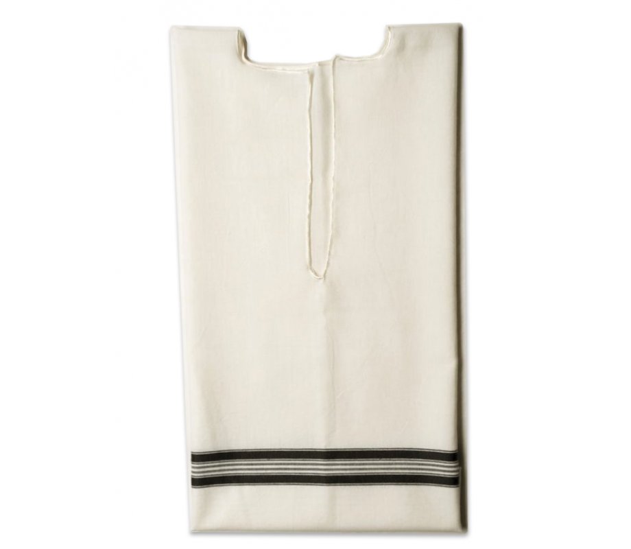Talitania Kosher Wool Tallit Katan Without Center Fringes with Black Lines