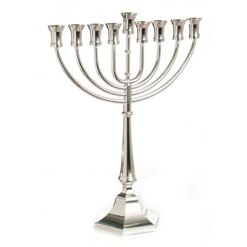 Tall Hanukkah Menorah, Silver Plated Classic Smooth Design - 18.5 Inches Height