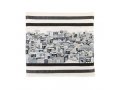 Tallit Bag Embroidered with Panoramic Jerusalem, Black and Gray - Yair Emanuel