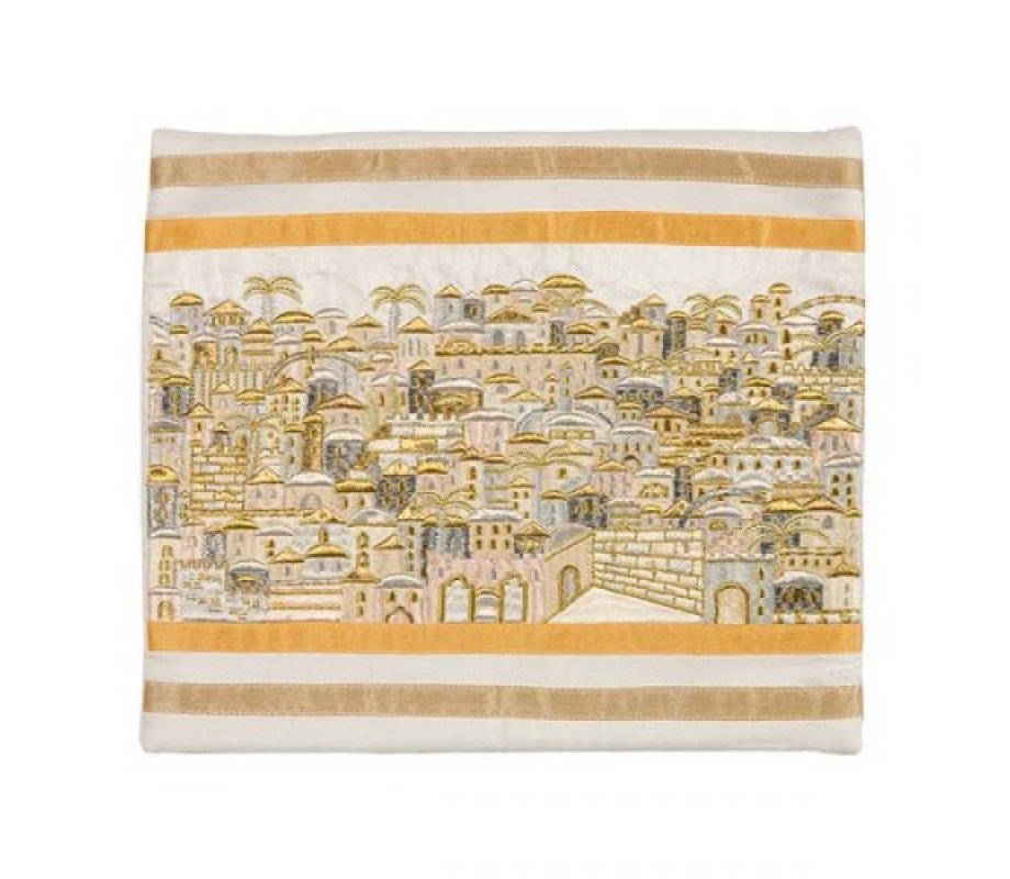 Tallit Bag Embroidered with Panoramic Jerusalem, Silver and Gold - Yair Emanuel