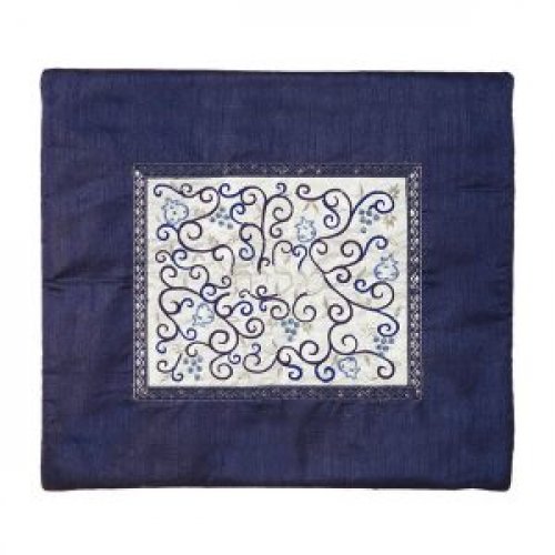 Tallit and Tefillin Bag Set with Embroidered Pomegranate Vines, Blue - Yair Emanuel