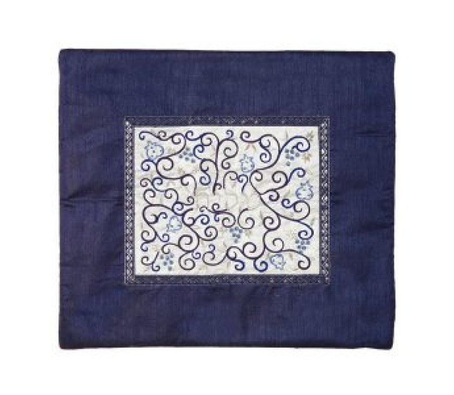 Tallit and Tefillin Bag Set with Embroidered Pomegranate Vines, Blue - Yair Emanuel
