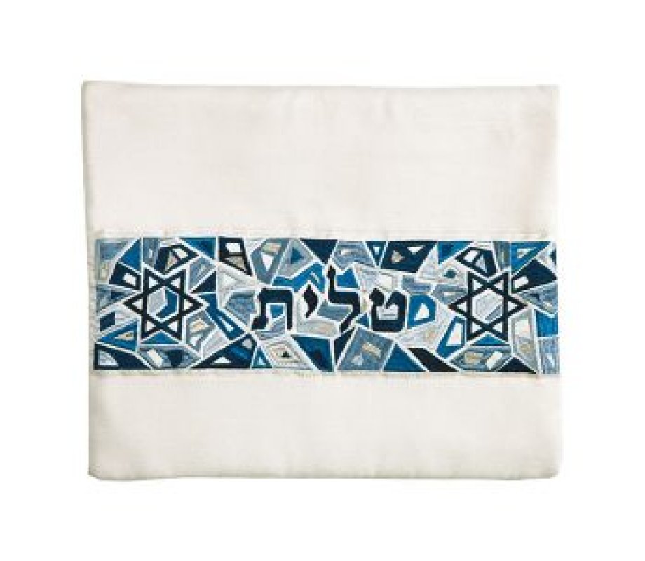 Tallit and Tefillin Bag Set with Star of David on Mosaic, Blue - Yair Emanuel