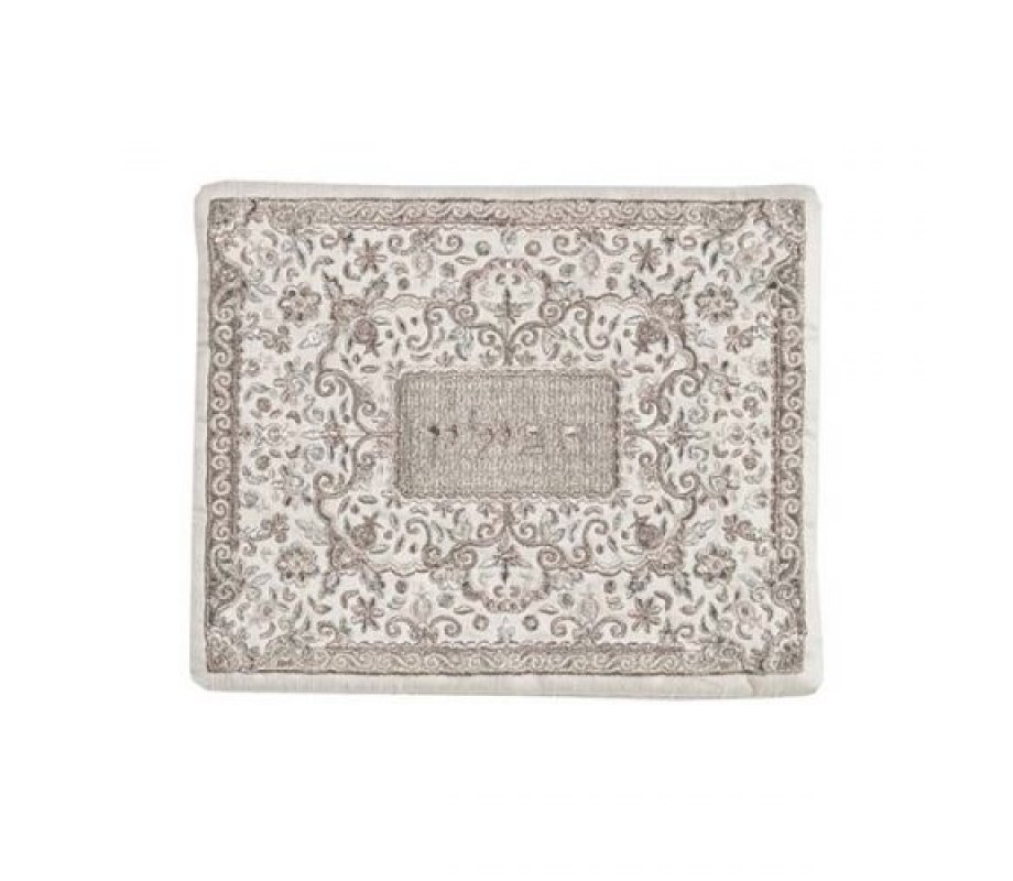 Tallit and Tefillin Bag with Full Embroidery, Silver Flowers - Yair Emanuel