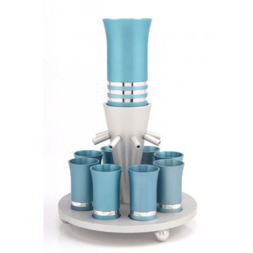 Teal-Silver Kiddush Wine Fountain - Agayof