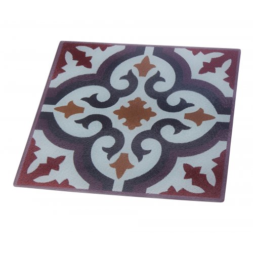 Tempered Glass Trivet with Arabesque Pomegranate Design - Dorit Judaica