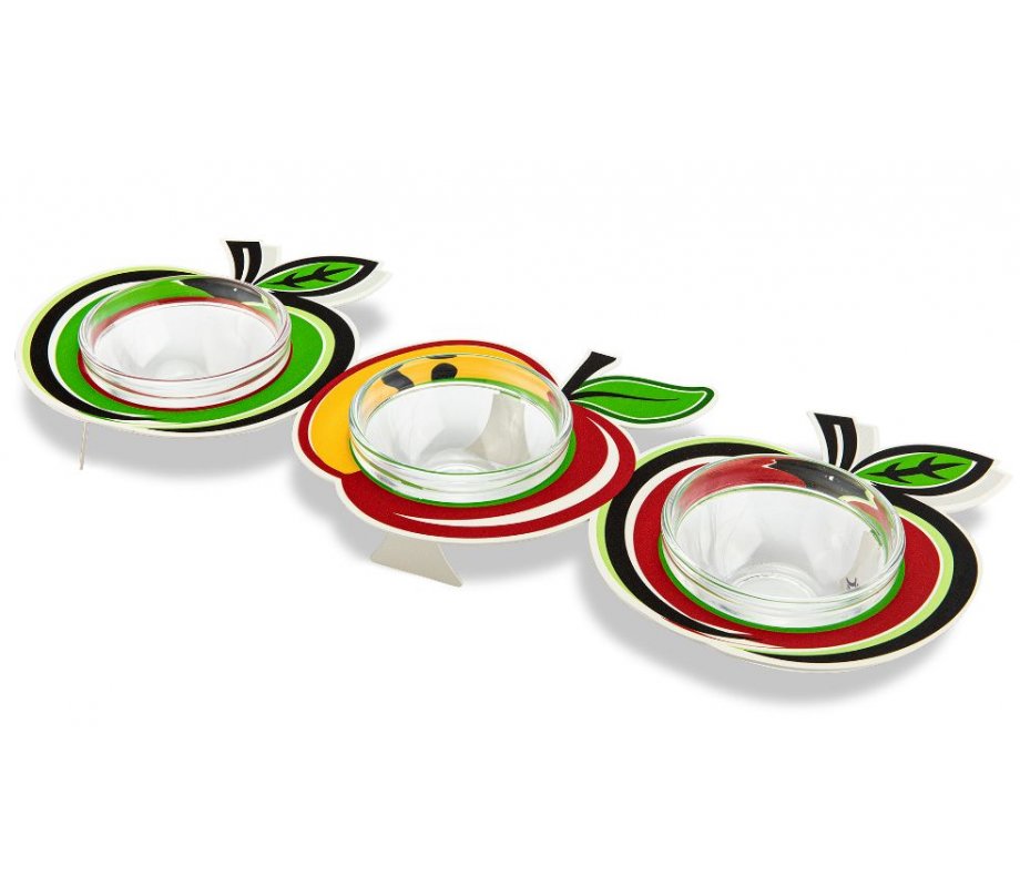Three Joined Apple-shaped Honey Dishes, Colorful - Dorit Judaica