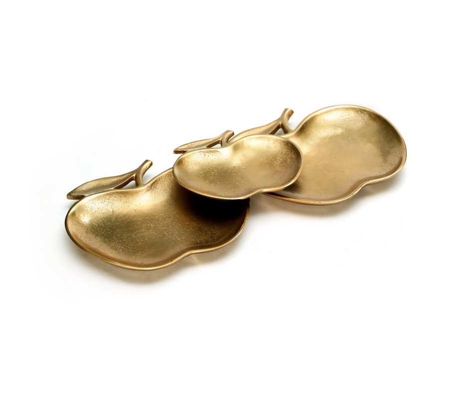 Three-Piece Gold Metal Apple Shaped Dish for Apple Slices on Rosh Hashanah
