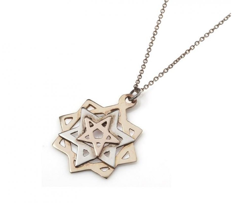 Tikun Hava Kabbalah Pendant Necklace, Three Stars in Gold and Silver - Ha'Ari