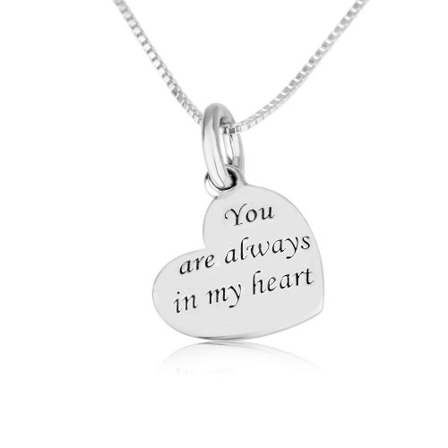 Tilted Heart Pendant Necklace, Faith, You Are Always in My Heart - Sterling Silver