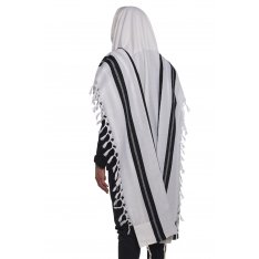 Traditional Turkish Non Slip Wool Tallit with Black Stripes